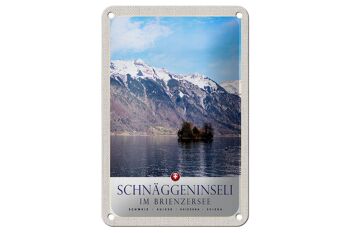 Plaque en tôle voyage 12x18cm Schnäggeninseli Suisse au lac de Brienz 1