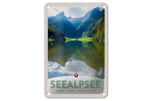 Blechschild Reise 12x18cm Seealpsee Schweiz Urlaub Wälder Natur Schild