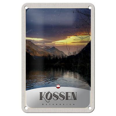 Cartel de chapa de viaje, 12x18cm, Kössen, Austria, lago, naturaleza, montañas
