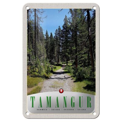 Letrero de chapa de viaje, 12x18cm, Tamangur, Suiza, bosque natural, letrero de árboles