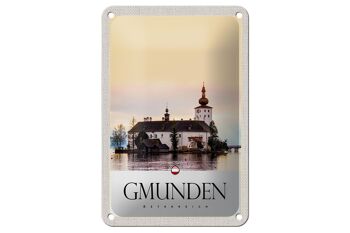 Panneau de voyage en étain, 12x18cm, Gmunden, autriche, lac de Gmunden, signe de vacances 1