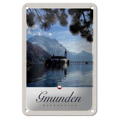 Letrero de hojalata para viaje, 12x18cm, Gmunden, Austria, iglesia, montañas, cartel natural