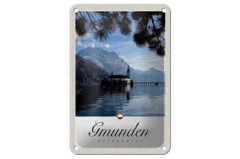 Panneau de voyage en étain, 12x18cm, Gmunden, autriche, église, montagnes, panneau naturel 1