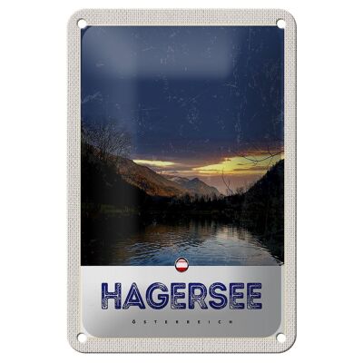 Cartel de chapa de viaje, 12x18cm, Hagersee, Austria, Europa, lago, bosque