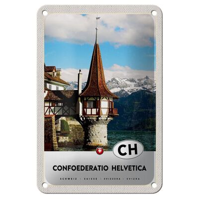 Blechschild Reise 12x18cm Confoederatio Helvetica Wasserturm Schild