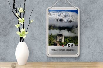 Panneau de voyage en étain, 12x18cm, Confoederatio Helvetica Castle, panneau naturel 4