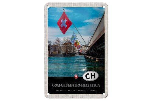 Blechschild Reise 12x18cm Confoederatio Helvetica Brücke Flagge Schild