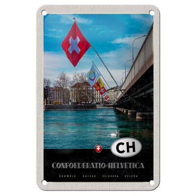 Cartel de chapa de viaje, 12x18cm, cartel de bandera del puente Confoederatio Helvetica