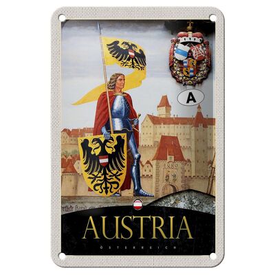 Targa in metallo da viaggio 12x18 cm Austria Cavaliere Castello 1889 Stemma Scudo