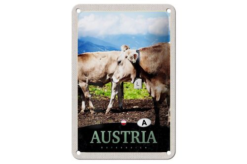 Blechschild Reise 12x18cm Österreich Tiere Weide Natur Gebirge Schild