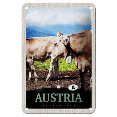 Letrero de hojalata para viaje, 12x18cm, Austria, animales, pastos, naturaleza, montañas