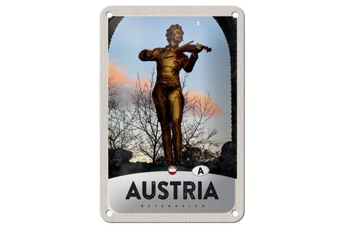 Blechschild Reise 12x18cm Österreich Skulptur Mann Geige Gold Schild