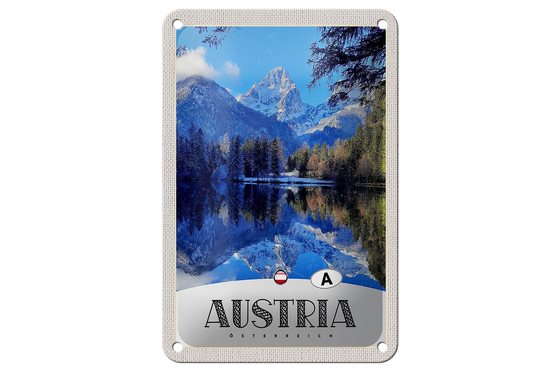 Targa in metallo da viaggio 12x18 cm Austria Lago Neve Inverno Targa