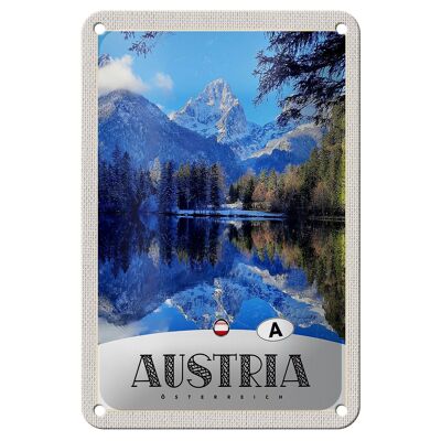 Targa in metallo da viaggio 12x18 cm Austria Lago Neve Inverno Targa