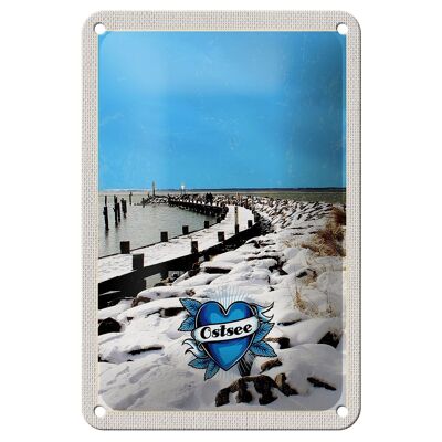 Blechschild Reise 12x18cm Ostsee Deutschland Schnee Winterzeit Schild