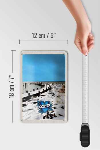 Panneau de voyage en étain, 12x18cm, mer baltique, allemagne, neige, heure d'hiver 5