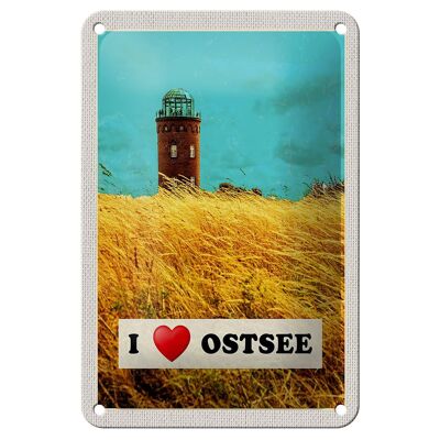 Blechschild Reise 12x18cm Ostsee Turm Natur Weide Urlaub Himmel Schild