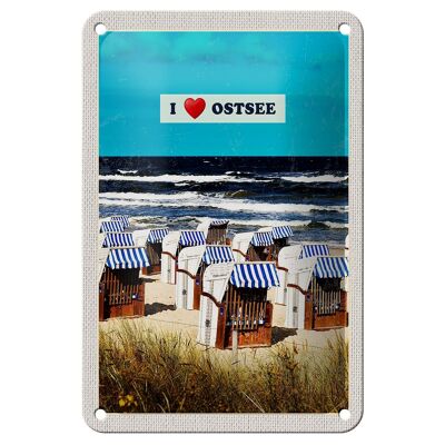 Cartel de chapa de viaje, 12x18cm, sillas de playa del Mar Báltico, cartel de naturaleza de playa de mar