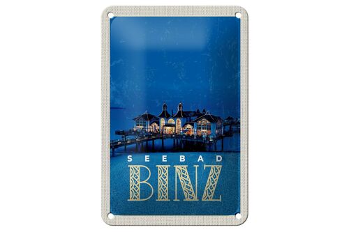 Blechschild Reise 12x18cm Binz Seebad Haus Meer Abend Urlaub Schild