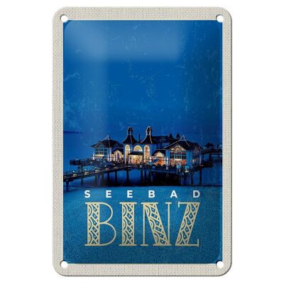 Cartel de chapa de viaje 12x18cm Binz balneario casa mar noche cartel de vacaciones