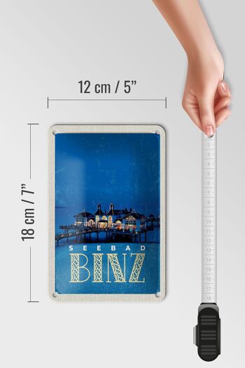 Panneau en étain voyage 12x18cm Binz station balnéaire maison mer soirée signe de vacances 5