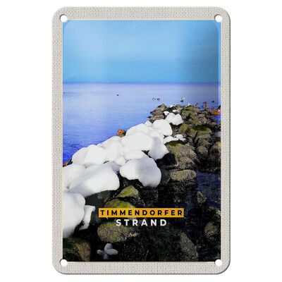 Panneau de voyage en étain, 12x18cm, Timmendorfer, pierres de plage, signe de mer et de neige