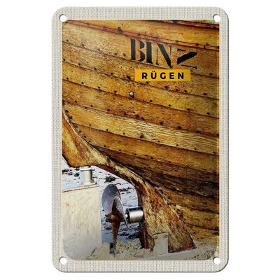 Cartel de chapa de viaje, 12x18cm, Binz Rügen, Alemania, barco, playa