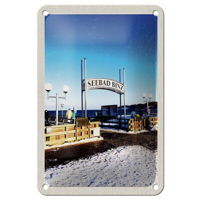 Blechschild Reise 12x18cm Seebad Binz Schnee Winterzeit Meer Schild