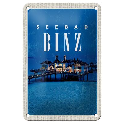 Blechschild Reise 12x18cm Seebad Binz Strandhaus Urlaub Abend Schild