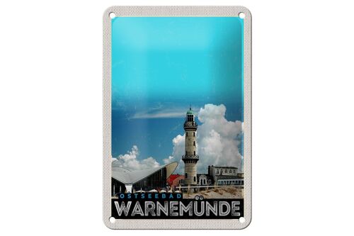 Blechschild Reise 12x18cm Ostseebad Warnemünde Leuchtturm Strand Schild