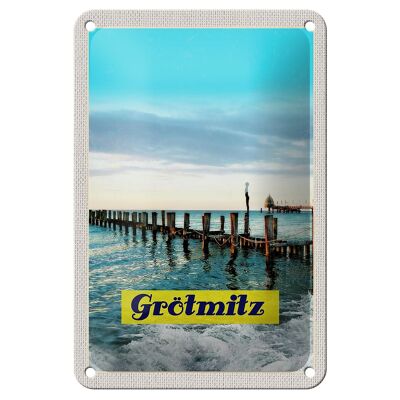 Signe en étain voyage 12x18cm, panneau de vagues de vacances à la plage de Grötmitz
