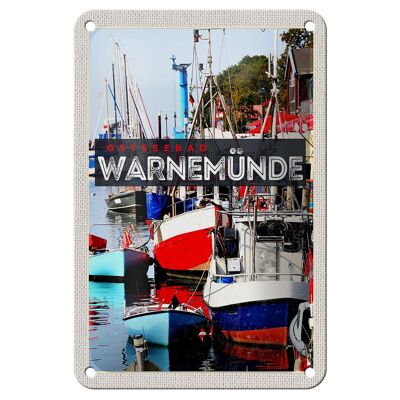 Targa in metallo da viaggio 12x18 cm Warnemünde Baltic Sea Resort Ships Boat Sea Sign