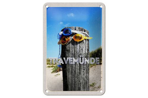 Blechschild Reise 12x18cm Travemünde Schwimmbrille Schnuller Schild