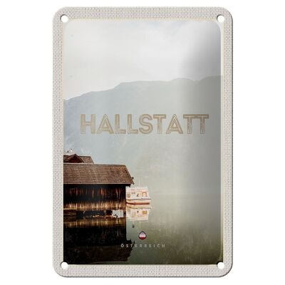 Panneau de voyage en étain, 12x18cm, Hallstatt, autriche, lac, montagnes, bateau