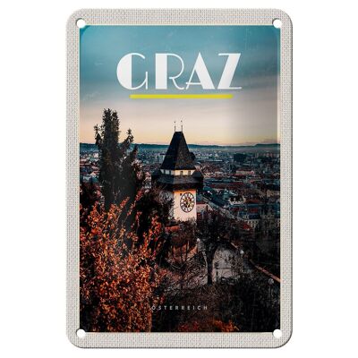 Panneau de voyage en étain, 12x18cm, Graz, autriche, église, vieille ville, signe de vacances