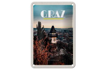 Panneau de voyage en étain, 12x18cm, Graz, autriche, église, vieille ville, signe de vacances 1