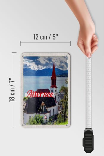 Panneau de voyage en étain, 12x18cm, Attersee, autriche, église, montagnes, lac 5