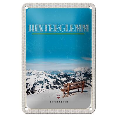 Blechschild Reise 12x18cm Österreich Gebirge Schnee Bank Winter Schild