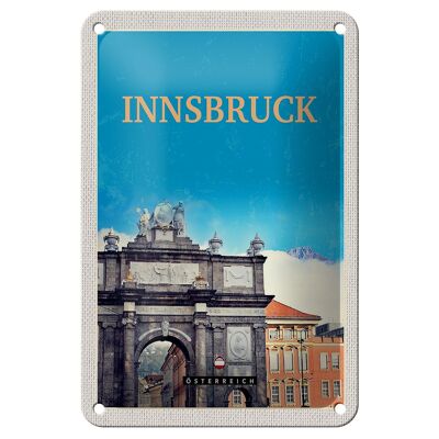 Tin sign travel 12x18cm Innsbruck Austria castle sculpture sign