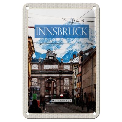 Cartel de chapa de viaje, 12x18cm, Innsbruck, Austria, vista de la ciudad