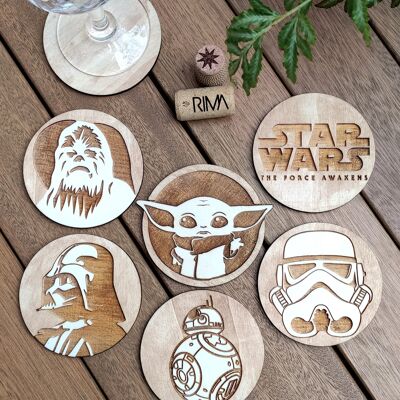 Set di 6 sottobicchieri in legno Star Wars - Baby Yoda - The Mandalorian - Portabicchieri