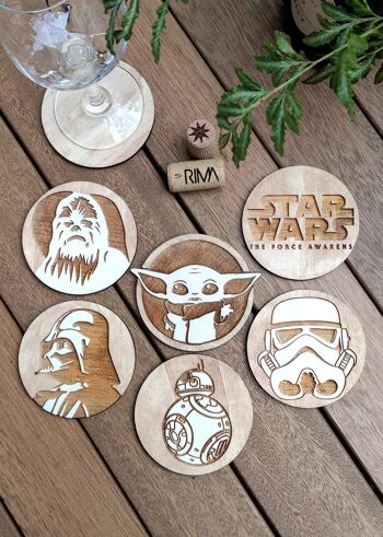 Ensemble de 6 sous-verres en bois Star Wars - Baby Yoda - Le Mandalorien - Porte-gobelets 1