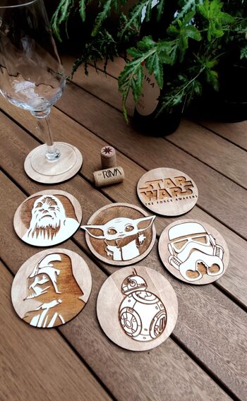 Ensemble de 6 sous-verres en bois Star Wars - Baby Yoda - Le Mandalorien - Porte-gobelets 2