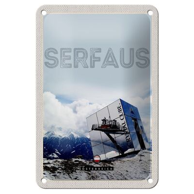 Panneau de voyage en étain, 12x18cm, Serfaus, autriche, neige, heure d'hiver