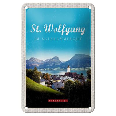 Plaque en étain voyage 12x18cm pcs. Wolfgang dans le panneau de la ville de Salzkammergut