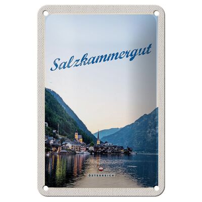Targa in metallo da viaggio 12x18 cm Veduta del Salzkammergut con la targa della città