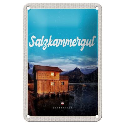 Targa in metallo da viaggio 12x18 cm Salzkammergut Austria casa in riva al lago