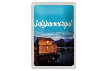 Panneau de voyage en étain, 12x18cm, Salzkammergut, autriche, maison au bord du lac 1