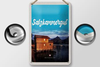 Panneau de voyage en étain, 12x18cm, Salzkammergut, autriche, maison au bord du lac 2