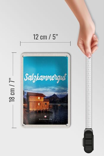 Panneau de voyage en étain, 12x18cm, Salzkammergut, autriche, maison au bord du lac 5